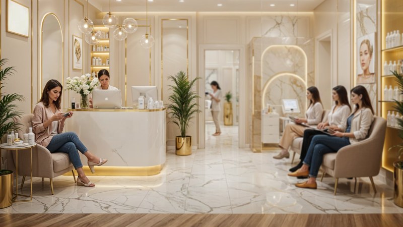 Women sitting in the lobby of a beauty center