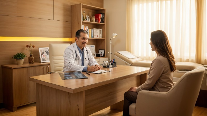 A woman talking to a doctor