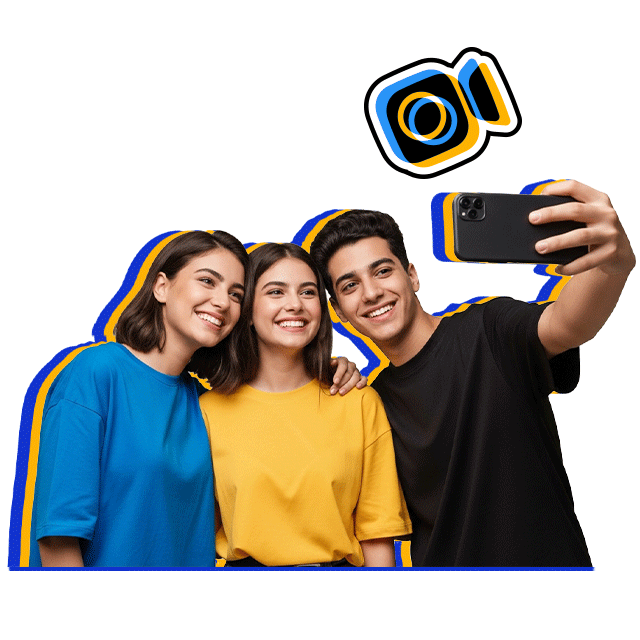 People take selfie on phone
